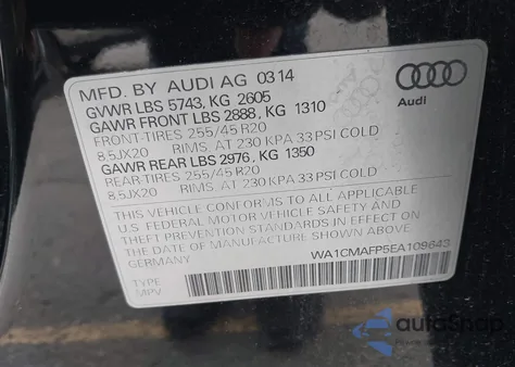 2014 Audi Q5 3.0 Tdi Premium Plus из США, поврежденный, VIN WA1CMAFP5EA109643